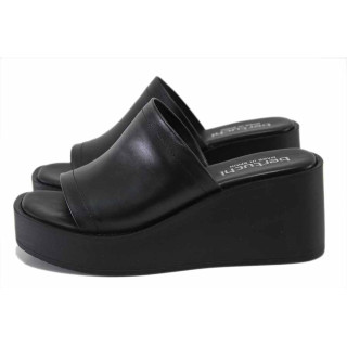 Черни дамски чехли, естествена кожа - всекидневни обувки за лятото N 100025487