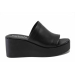 Черни дамски чехли, естествена кожа - всекидневни обувки за лятото N 100025487