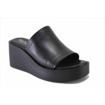 Черни дамски чехли, естествена кожа - всекидневни обувки за лятото N 100025487