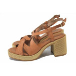 Кафяви дамски сандали, естествена кожа - ежедневни обувки за лятото N 100025486