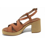 Кафяви дамски сандали, естествена кожа - ежедневни обувки за лятото N 100025486