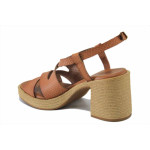 Кафяви дамски сандали, естествена кожа - ежедневни обувки за лятото N 100025486