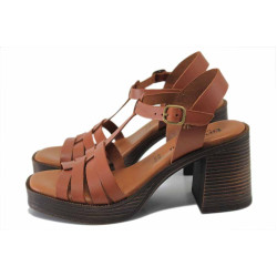 Кафяви дамски сандали, естествена кожа - всекидневни обувки за лятото N 100025483