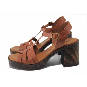 Кафяви дамски сандали, естествена кожа - всекидневни обувки за лятото N 100025483