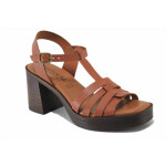 Кафяви дамски сандали, естествена кожа - всекидневни обувки за лятото N 100025483