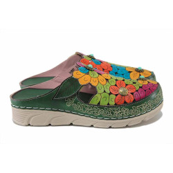 Зелени дамски чехли, естествена кожа - всекидневни обувки за лятото N 100025495