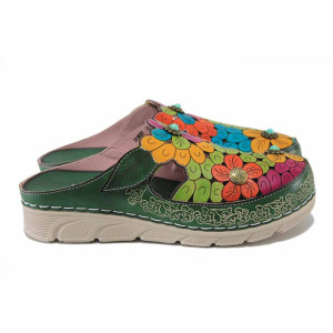 Зелени дамски чехли, естествена кожа - всекидневни обувки за лятото N 100025495