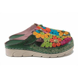 Зелени дамски чехли, естествена кожа - всекидневни обувки за лятото N 100025495