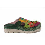 Зелени дамски чехли, естествена кожа - всекидневни обувки за лятото N 100025495