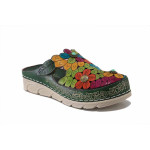 Зелени дамски чехли, естествена кожа - всекидневни обувки за лятото N 100025495