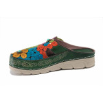 Зелени дамски чехли, естествена кожа - всекидневни обувки за лятото N 100025495