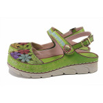 Зелени дамски сандали, естествена кожа - ежедневни обувки за лятото N 100025496