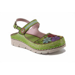 Зелени дамски сандали, естествена кожа - ежедневни обувки за лятото N 100025496