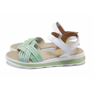 Зелени дамски сандали, естествена кожа - ежедневни обувки за лятото N 100025514