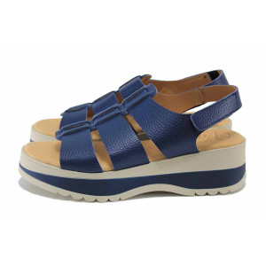 Сини дамски сандали, естествена кожа - всекидневни обувки за лятото N 100025517