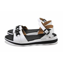 Бели дамски сандали, естествена кожа - всекидневни обувки за лятото N 100025519