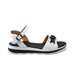 Бели дамски сандали, естествена кожа - всекидневни обувки за лятото N 100025519