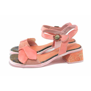 Розови дамски сандали, естествена кожа - всекидневни обувки за лятото N 100025521