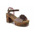 Кафяви дамски сандали, естествена кожа - всекидневни обувки за лятото N 100025524