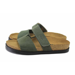 Зелени дамски чехли, естествена кожа - ежедневни обувки за лятото N 100025556