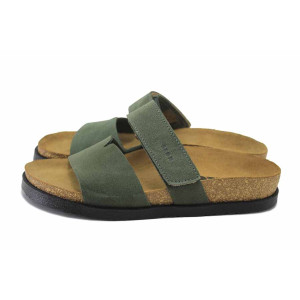 Зелени дамски чехли, естествена кожа - ежедневни обувки за лятото N 100025556