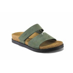 Зелени дамски чехли, естествена кожа - ежедневни обувки за лятото N 100025556