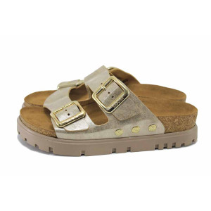 Жълти дамски чехли, естествена кожа - всекидневни обувки за лятото N 100025557