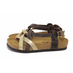 Кафяви дамски сандали, естествена кожа - всекидневни обувки за лятото N 100025559