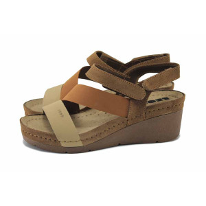 Кафяви дамски сандали, естествена кожа - всекидневни обувки за лятото N 100025561