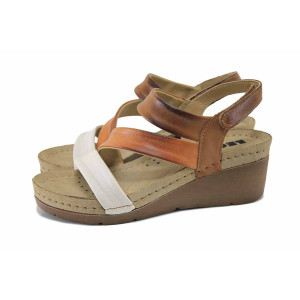 Кафяви дамски сандали, естествена кожа - всекидневни обувки за лятото N 100025563