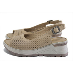 Бежови дамски сандали, естествена кожа - всекидневни обувки за лятото N 100025583