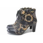 Черни дамски боти, естествена кожа и текстилна материя - официални обувки за есента и зимата N 100025762