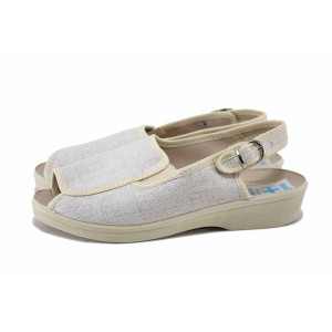 Бежови дамски сандали, текстилна материя - всекидневни обувки за пролетта и лятото N 100025540