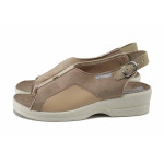 Бежови дамски сандали, текстилна материя - ежедневни обувки за пролетта и лятото N 100025541