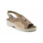 Бежови дамски сандали, текстилна материя - ежедневни обувки за пролетта и лятото N 100025541