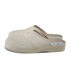 Бежови домашни чехли, здрава еко-кожа - всекидневни обувки за пролетта и лятото N 100025542