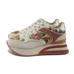 Бежови дамски маратонки, естествена кожа и текстилна материя - спортни обувки за пролетта и лятото N 100025241