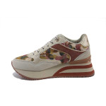 Бежови дамски маратонки, естествена кожа и текстилна материя - спортни обувки за пролетта и лятото N 100025241