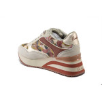 Бежови дамски маратонки, естествена кожа и текстилна материя - спортни обувки за пролетта и лятото N 100025241