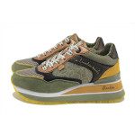 Зелени дамски маратонки, естествена кожа и текстилна материя - спортни обувки за пролетта и лятото N 100025242