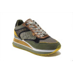 Зелени дамски маратонки, естествена кожа и текстилна материя - спортни обувки за пролетта и лятото N 100025242