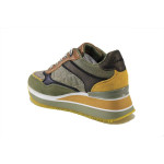 Зелени дамски маратонки, естествена кожа и текстилна материя - спортни обувки за пролетта и лятото N 100025242