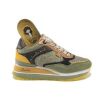 Зелени дамски маратонки, естествена кожа и текстилна материя - спортни обувки за пролетта и лятото N 100025242