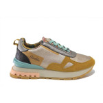 Жълти спортни дамски обувки, здрава еко-кожа - спортни обувки за пролетта и лятото N 100025246