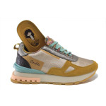 Жълти спортни дамски обувки, здрава еко-кожа - спортни обувки за пролетта и лятото N 100025246