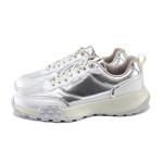 Сребристи спортни дамски обувки, здрава еко-кожа - ежедневни обувки за пролетта и лятото N 100025247