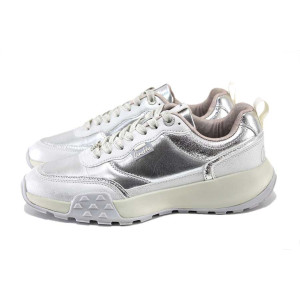 Сребристи спортни дамски обувки, здрава еко-кожа - ежедневни обувки за пролетта и лятото N 100025247