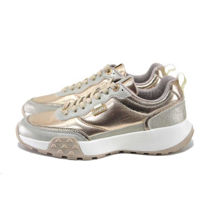 Жълти спортни дамски обувки, здрава еко-кожа - всекидневни обувки за пролетта и лятото N 100025248