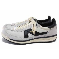 Бели мъжки маратонки, естествена кожа и текстилна материя - спортни обувки за пролетта и лятото N 100025566