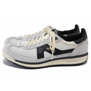 Бели мъжки маратонки, естествена кожа и текстилна материя - спортни обувки за пролетта и лятото N 100025566